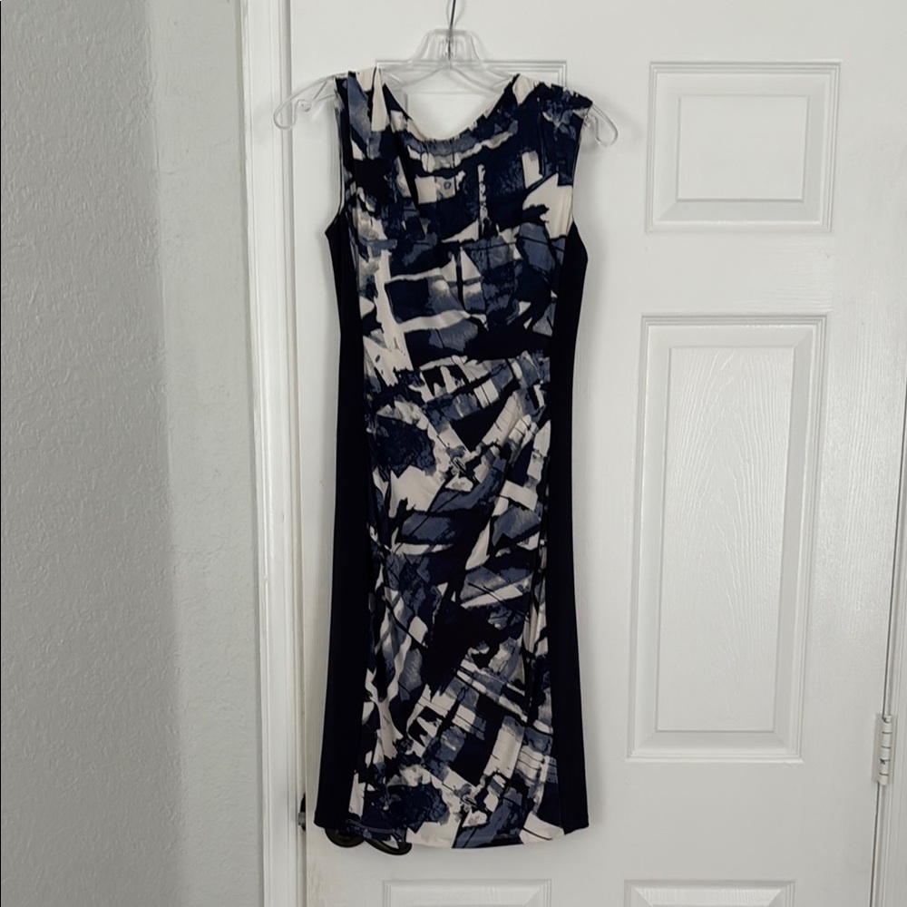 Polo by Ralph Lauren Blue and White Sheath Dress Sleeveless Cowl Neck